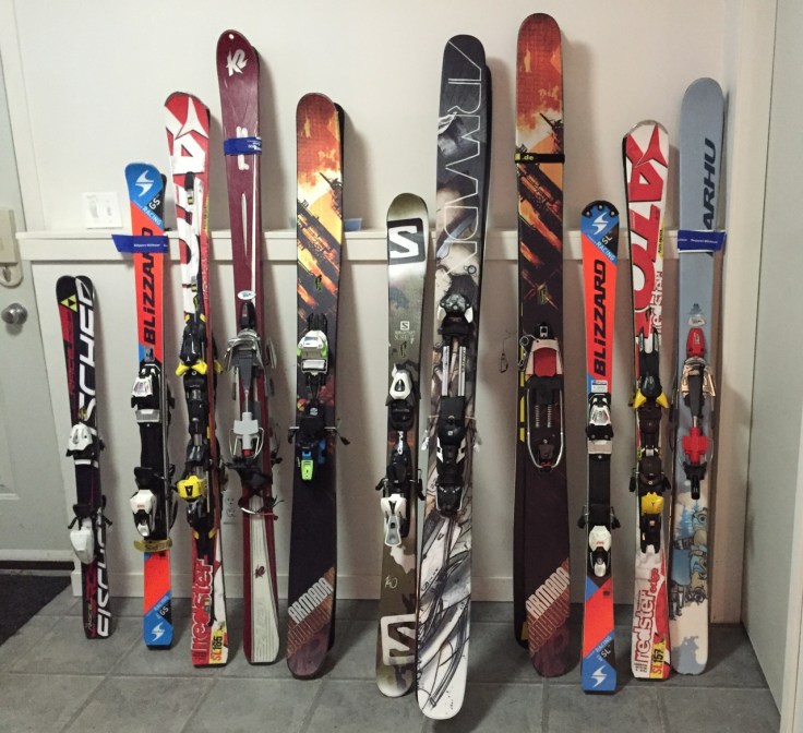 Thou shalt not ski on one ski only - our equipment for the next few months.