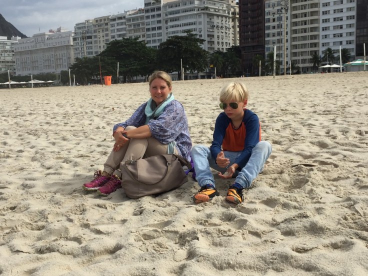 Exhausted family members at the Copacabana